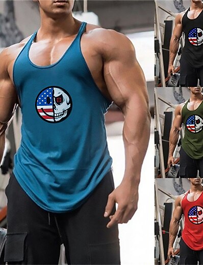 cheap Men&#039;s Tops-Men&#039;s Tank Top Vest Graphic Prints National Flag Hot Stamping Crew Neck Plus Size Daily Sports Sleeveless Print Tops Fashion Classic Designer Hawaiian Black Blue Gray / Summer