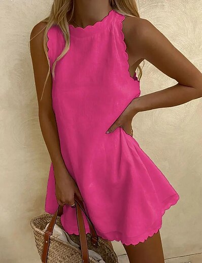 Χαμηλού Κόστους Γυναικεία Ρούχα-Γυναικεία Φόρεμα σε γραμμή Α Συνδέω Μοντέρνα Σκέτο Αμάνικο Στρογγυλή Λαιμόκοψη Καλοκαίρι Φως Λευκό Μαύρο Θαλασσί Ανθισμένο Ροζ Κίτρινο