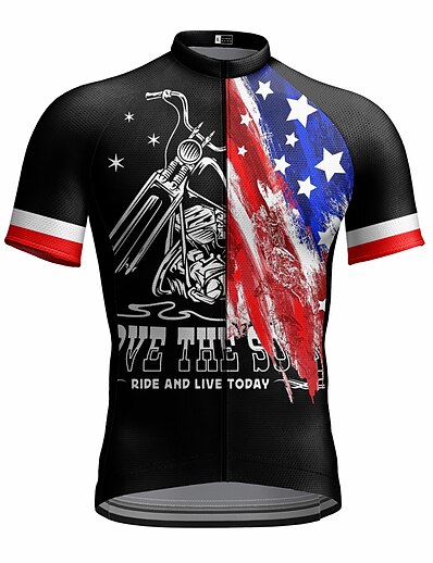 cheap Cycling-21Grams® Men&#039;s Cycling Jersey Short Sleeve American / USA Bike Mountain Bike MTB Road Bike Cycling Top Black Breathable Quick Dry Moisture Wicking Spandex Polyester Sports Clothing Apparel / Stretchy