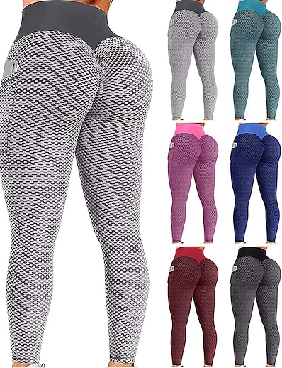 cheap Exercise, Fitness &amp; Yoga Clothing-Women&#039;s Yoga Pants High Waist Tights Leggings Bottoms Scrunch Butt Side Pockets Jacquard Tummy Control Butt Lift Quick Dry Black Green Gray Yoga Fitness Gym Workout Sports Activewear Skinny High
