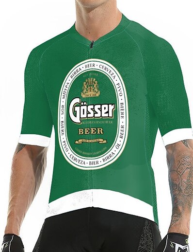 cheap Cycling-21Grams® Men&#039;s Cycling Jersey Short Sleeve Oktoberfest Beer Bike Mountain Bike MTB Road Bike Cycling Top Green Yellow Dark Green Breathable Quick Dry Reflective Strips Spandex Polyester Sports