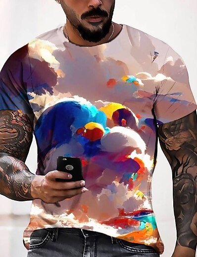 お買い得  メンズ3D-男性用 Tシャツ グラフィック 3Dプリント ラウンドネック カジュアル 日常 半袖 3Dプリント トップの ファッション デザイナー クール 快適 ルビーレッド / 夏