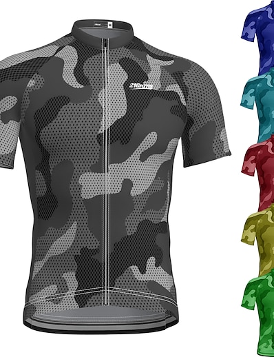 cheap Cycling-21Grams® Men&#039;s Cycling Jersey Short Sleeve Camo / Camouflage Bike Mountain Bike MTB Road Bike Cycling Top Green Yellow Grey Breathable Quick Dry Moisture Wicking Spandex Polyester Sports Clothing