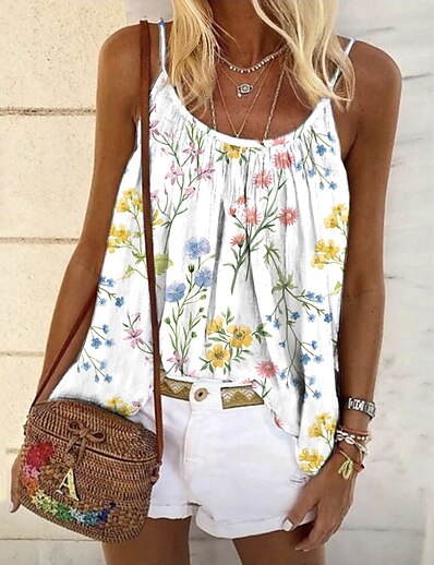 cheap Women&#039;s Tops-Women&#039;s Camisole Tank Top Camis Floral Theme Floral U Neck Print Casual Streetwear Tops White / 3D Print