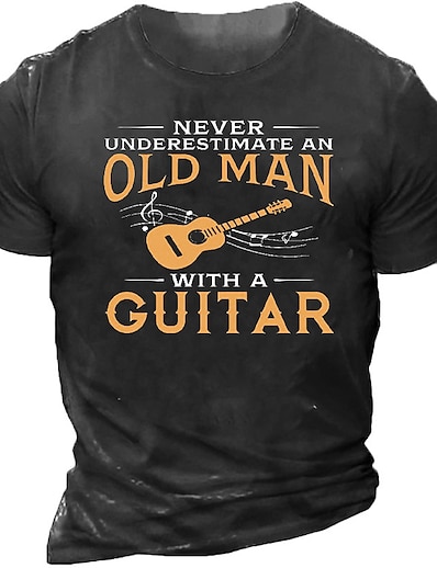 cheap Men-Men&#039;s T shirt Tee Graphic Guitar 3D Print Crew Neck Street Casual Short Sleeve Print Tops Basic Fashion Classic Comfortable Black / Sports / Summer