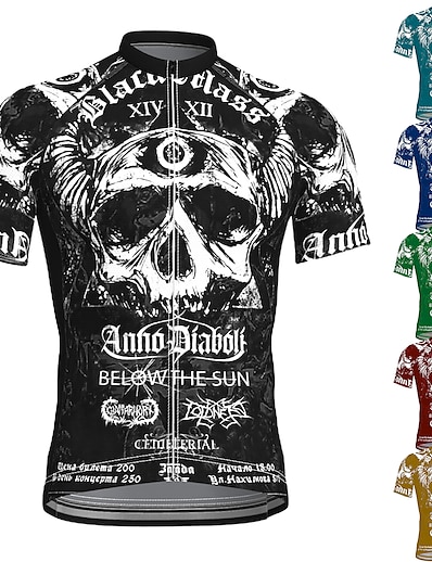 cheap Cycling-21Grams® Men&#039;s Cycling Jersey Short Sleeve Sugar Skull Skull Bike Mountain Bike MTB Road Bike Cycling Jersey Top Black Green Yellow Breathable Quick Dry Moisture Wicking Spandex Polyester Sports