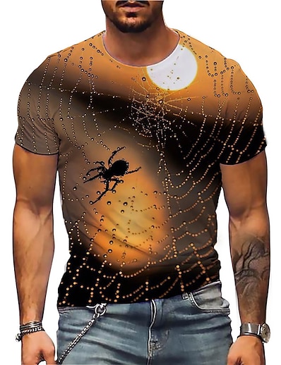 hesapli Erkekler 3D-Erkek Üniseks T gömlek Grafik Baskılar SPIDER 3D Baskı Bisiklet Yaka Cadde Günlük Kısa Kollu Desen Üstler Günlük Tasarımcı Büyük ve uzun Sporlar Yonca Gri Kahverengi / Yaz
