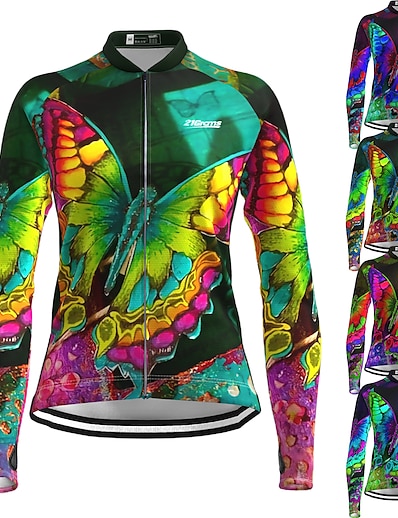 cheap Cycling-21Grams® Women&#039;s Cycling Jersey Long Sleeve Butterfly Bike Mountain Bike MTB Road Bike Cycling Jersey Top Green Dark Green Sky Blue Breathable Quick Dry Moisture Wicking Spandex Polyester Sports