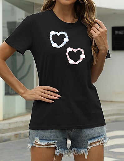 cheap Women&#039;s Tops-Women&#039;s Casual Going out T shirt Tee Short Sleeve Graphic Heart Round Neck Print Basic Tops 100% Cotton Green White Black S