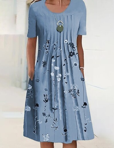 Χαμηλού Κόστους Γυναικεία Φορέματα-Γυναικεία Φόρεμα μέχρι το γόνατο Φόρεμα σε γραμμή Α Πράσινο του τριφυλλιού Θαλασσί Κοντομάνικο Στάμπα Φλοράλ Στρογγυλή Λαιμόκοψη Άνοιξη Καλοκαίρι Καθημερινό 2022 Φαρδιά Τ M L XL XXL 3XL / 3D εκτύπωση