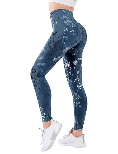 cheap Women&#039;s Bottoms-Women&#039;s Trousers Sports 3D Print Print Tights Full Length Pants Stretchy Fitness Yoga Multi Color Mid Waist Outdoor Sports Slim Blue S M L XL XXL