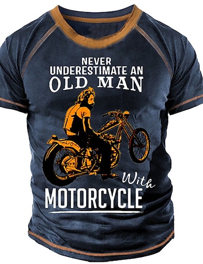 cheap Men&#039;s Tops-Men&#039;s T shirt Tee Graphic Motorcycle 3D Print Crew Neck Street Casual Short Sleeve Print Tops Basic Fashion Classic Comfortable Blue / Sports / Summer