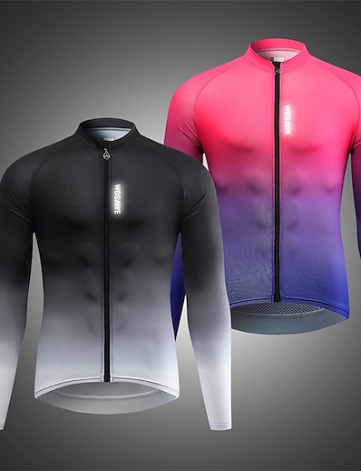 cheap Cycling-WOSAWE Men&#039;s Cycling Jersey Long Sleeve Gradient Bike Road Bike Cycling Jersey Top Black White Red Blue Breathable Quick Dry Reflective Strips Polyester Sports Clothing Apparel / Athletic