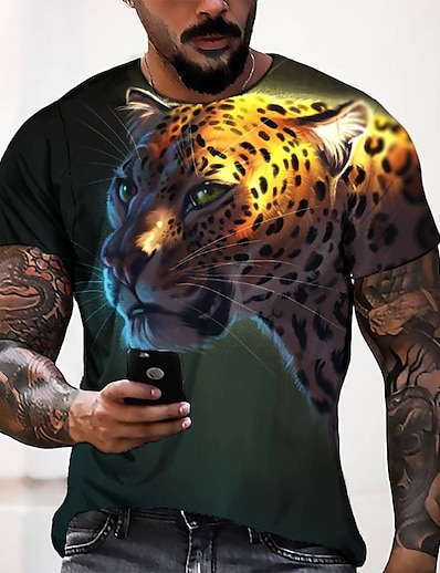 お買い得  メンズ3D-男性用 Tシャツ グラフィック 3Dプリント ラウンドネック カジュアル 日常 半袖 3Dプリント トップの ファッション デザイナー クール 快適 オレンジ / 夏