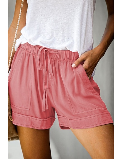 cheap Basic Collection-Women&#039;s Shorts Drawstring Pocket Daily Plain Summer Regular Green Black Pink Orange Red