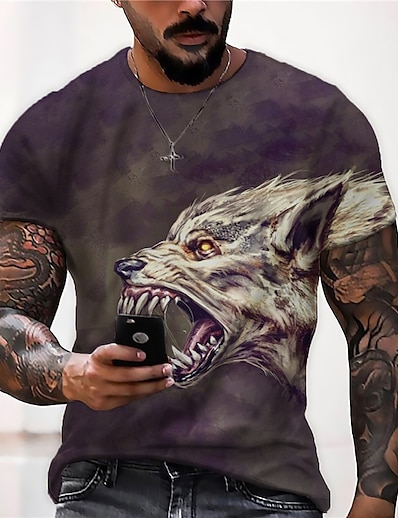 cheap Men&#039;s 3D-Men&#039;s Unisex T shirt Tee Graphic Prints Wolf Animal 3D Print Crew Neck Street Daily Short Sleeve Print Tops Casual Designer Big and Tall Sports Dark Gray / Summer