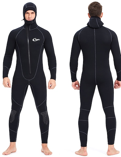 cheap Surfing, Diving &amp; Snorkeling-YON SUB Men&#039;s 5mm Full Wetsuit Diving Suit SCR Neoprene High Elasticity Thermal Warm UPF50+ Quick Dry Front Zip Hooded Long Sleeve Full Body - Solid Color Swimming Diving Surfing Snorkeling Spring
