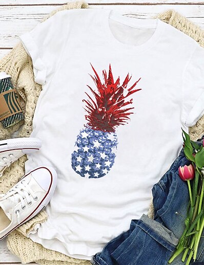 cheap Women&#039;s Tops-Women&#039;s T shirt Painting USA Sunflower Fruit Round Neck Print Basic Tops White Wine Red
