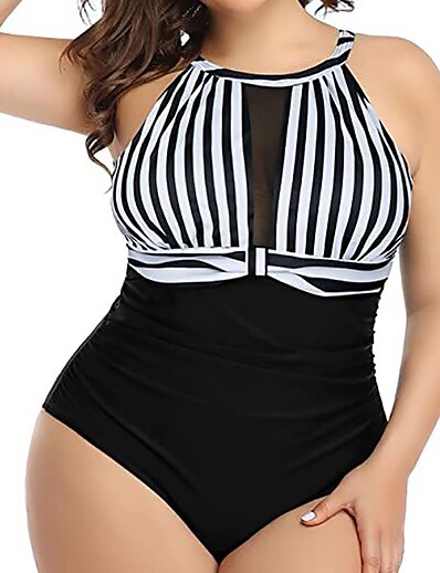 cheap Plus size-Women&#039;s Swimwear One Piece Monokini Bathing Suits Plus Size Swimsuit Floral Pure Color White Black Red Bathing Suits Vacation Fashion New / Sexy / Modern / Padded Bras