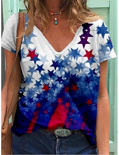 cheap Women&#039;s Tops-Women&#039;s T shirt Graphic Flag V Neck Patchwork Print Basic Tops Rainbow / 3D Print