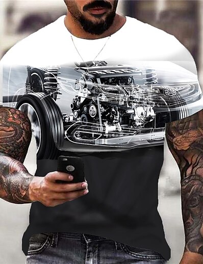hesapli Erkekler 3D-Erkek Üniseks T gömlek Grafik Baskılar Makine 3D Baskı Bisiklet Yaka Cadde Günlük Kısa Kollu Desen Üstler Günlük Tasarımcı Büyük ve uzun Sporlar Siyah / Beyaz / Yaz