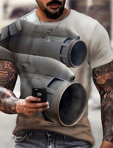 hesapli Erkekler 3D-Erkek Üniseks T gömlek Grafik Baskılar Makine 3D Baskı Bisiklet Yaka Cadde Günlük Kısa Kollu Desen Üstler Günlük Tasarımcı Büyük ve uzun Sporlar Gri / Yaz