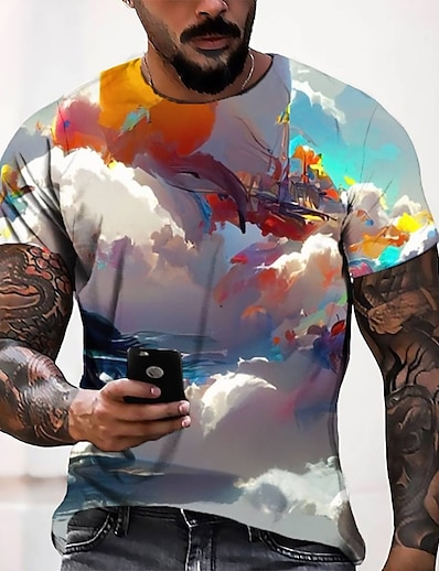 hesapli Erkekler 3D-Erkek Tişörtler T gömlek Grafik 3D Baskı Yuvarlak Yaka Günlük Hafta sonu Kısa Kollu 3D Baskı Üstler Moda Tasarımcı Havalı Rahat Sarı / Yaz