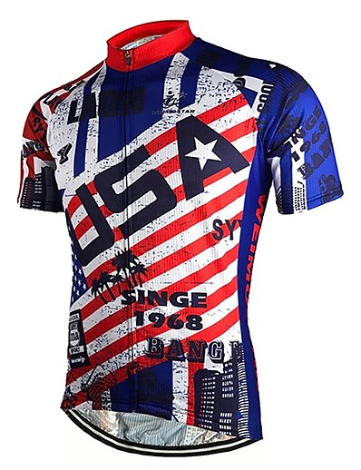 cheap Cycling-21Grams® Men&#039;s Cycling Jersey Short Sleeve American / USA Bike Mountain Bike MTB Road Bike Cycling Top Red Breathable Quick Dry Moisture Wicking Spandex Polyester Sports Clothing Apparel / Athleisure