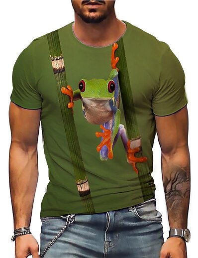 hesapli Erkekler 3D-Erkek Üniseks T gömlek Grafik Baskılar Kurbağa 3D Baskı Bisiklet Yaka Cadde Günlük Kısa Kollu Desen Üstler Günlük Tasarımcı Büyük ve uzun Sporlar Yonca Koyu Yeşil / Yaz