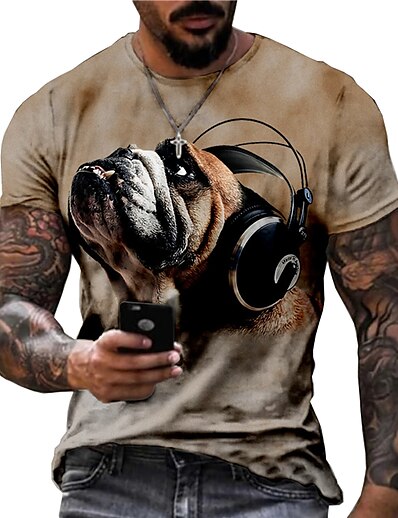 preiswerte Herren 3D-Herren Unisex T-Shirt Hund Grafik-Drucke MOON 3D-Druck Rundhalsausschnitt Strasse Täglich Kurzarm Bedruckt Oberteile Alltag Designer Groß und hoch Sport Braun / Sommer