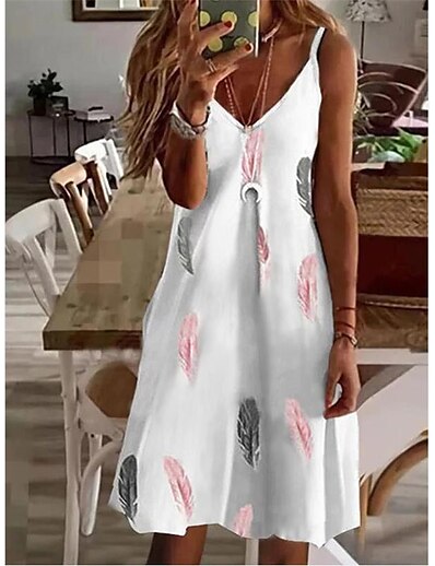 cheap Women&#039;s Clothing-summer cross-border trend new women&#039;s  independent station sexy v-neck loose printed suspender dress