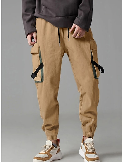cheap Men&#039;s Bottoms-Men&#039;s Chic &amp; Modern Chinos Pants Solid Color Mid Waist Khaki S M L XL