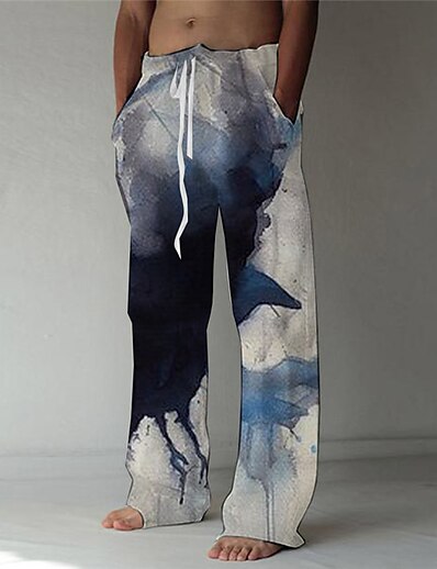cheap Men&#039;s Bottoms-Men&#039;s Fashion Designer 3D Print Elastic Drawstring Design Front Pocket Straight Trousers Pants Casual Daily Color Block Graphic Prints Mid Waist Comfort Soft Blue S M L XL XXL