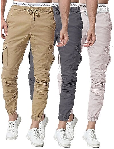 cheap Men&#039;s Bottoms-Men&#039;s Cargo Casual / Sporty Drawstring Pocket Patchwork Jogger Sweatpants Trousers Full Length Pants Micro-elastic Casual Daily Cotton Blend Simple Solid Color Mid Waist Breathable Lightweight Slim