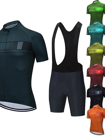 cheap Cycling-21Grams® Men&#039;s Cycling Jersey with Bib Shorts Short Sleeve Mountain Bike MTB Road Bike Cycling Black Green Dark Green Stripes Bike Spandex Polyester Clothing Suit 3D Pad Breathable Quick Dry Moisture