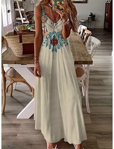 cheap Dresses-Women&#039;s Maxi long Dress A Line Dress White Sleeveless Ruched Print Floral Print V Neck Spaghetti Strap Spring Summer Elegant Modern 2022 S M L XL XXL 3XL