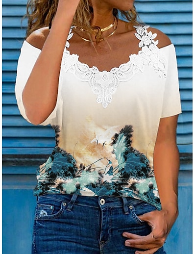 cheap Women&#039;s Tops-Women&#039;s T shirt Tee Floral Animal Off Shoulder Print Basic Tops Yellow / 3D Print