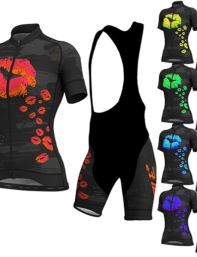 cheap Cycling-21Grams® Women&#039;s Cycling Jersey with Bib Shorts Short Sleeve Mountain Bike MTB Road Bike Cycling Green Black Blue Graphic Bike Spandex Polyester Clothing Suit 3D Pad Breathable Quick Dry Moisture