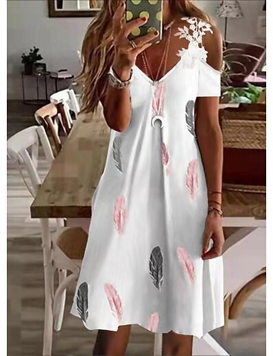 Χαμηλού Κόστους Γυναικεία Ρούχα-Γυναικεία Φόρεμα μπλουζών Φόρεμα πουκαμίσα Ώμοι Έξω Κλασσικό Απλός Καλοκαίρι Πρότυπο