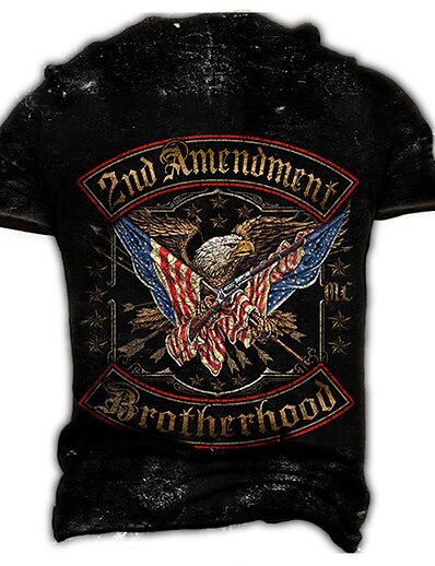 cheap Men&#039;s Tops-Men&#039;s Unisex T shirt Tee Graphic Prints Eagle National Flag 3D Print Crew Neck Street Daily Short Sleeve Print Tops Casual Designer Big and Tall Sports Black / Summer