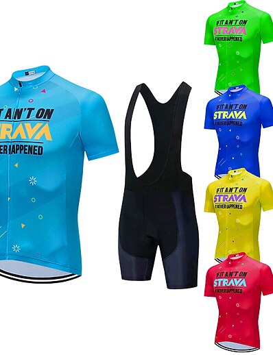 cheap Cycling-21Grams® Men&#039;s Cycling Jersey with Bib Shorts Short Sleeve Mountain Bike MTB Road Bike Cycling Green Blue Yellow Bike Spandex Polyester Clothing Suit 3D Pad Breathable Quick Dry Moisture Wicking Back