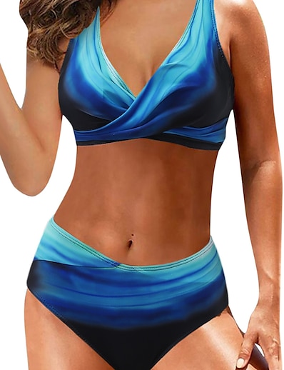 cheap Swimwear-Women&#039;s Swimwear Bikini 2 Piece Swimsuit Open Back Blue V Wire Tank Top Bathing Suits Vacation Fashion New / Sexy / Modern / Padded Bras