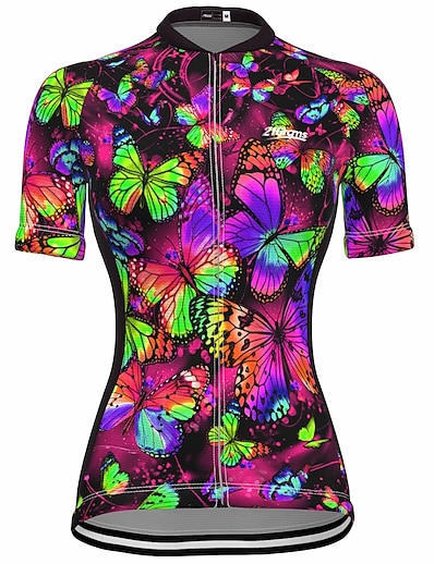 cheap Cycling-21Grams® Women&#039;s Cycling Jersey Short Sleeve Butterfly Bike Mountain Bike MTB Road Bike Cycling Top Green Purple Yellow Breathable Quick Dry Moisture Wicking Spandex Polyester Sports Clothing Apparel