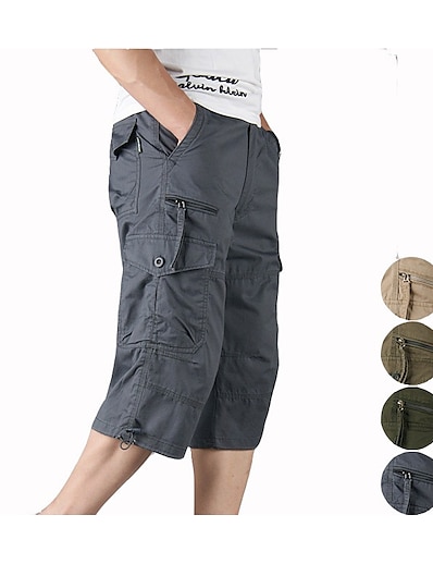 זול ריצה, ג&#039;וגינג והליכה-מכנסיים קצרים טקטיים גברים מזדמנים 3/4 מכנסיים לגברים מכנסי מטען לנשימה תחתוני מכנסיים קצרים גברים מכנסיים ארוכים לגברים עם כיסים ירוק צבאי