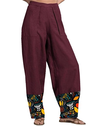 cheap Women&#039;s Bottoms-Women&#039;s Fashion Side Pockets Print Chinos Ankle-Length Pants Inelastic Casual Weekend Flower / Floral Mid Waist Comfort Loose Green Black Wine Dark Blue Apricot S M L XL XXL
