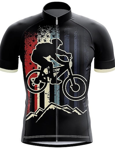 cheap Cycling-21Grams® Men&#039;s Cycling Jersey Short Sleeve Graphic Stars Bike Mountain Bike MTB Road Bike Cycling Top Black Breathable Quick Dry Moisture Wicking Spandex Polyester Sports Clothing Apparel
