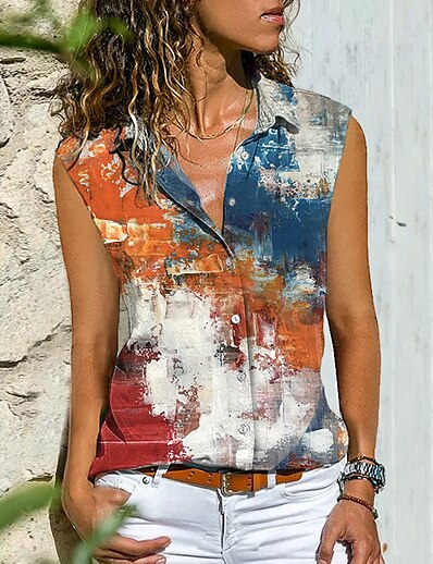cheap Women&#039;s Tops-Women&#039;s Blouse Shirt Tie Dye Shirt Collar Button Print Casual Streetwear Tops Orange / 3D Print
