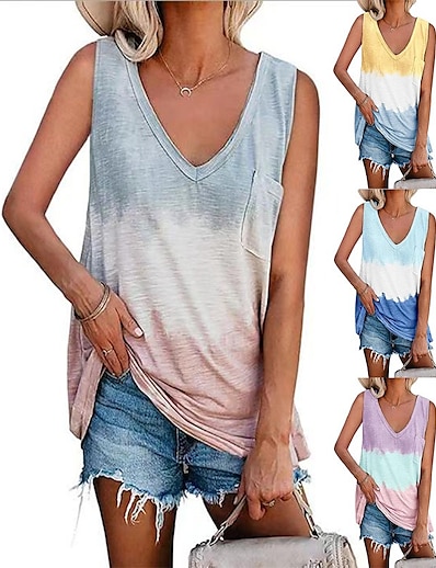 cheap Sports Athleisure-Women&#039;s Tank Top Tee / T-shirt V Neck Tie Dye Pocket Sport Athleisure Sleeveless Top Yoga Running Everyday Use Breathable Soft Comfortable Casual Athleisure Daily Outdoor