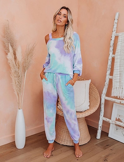 cheap Two Piece Set-Women&#039;s Athleisure Tracksuit Sweatsuit Jogging Suit Long Sleeve Winter Warm Soft Comfortable Running Everyday Use Sportswear Tie Dye Pink Blue Activewear