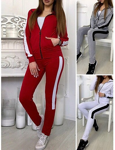 cheap Sports Athleisure-Women&#039;s Sweatsuit 2 Piece Stand Collar Full Zip Stripes Color Block Sport Athleisure Long Sleeve Clothing Suit Everyday Use Breathable Soft Comfortable Street Casual Athleisure Daily Outdoor